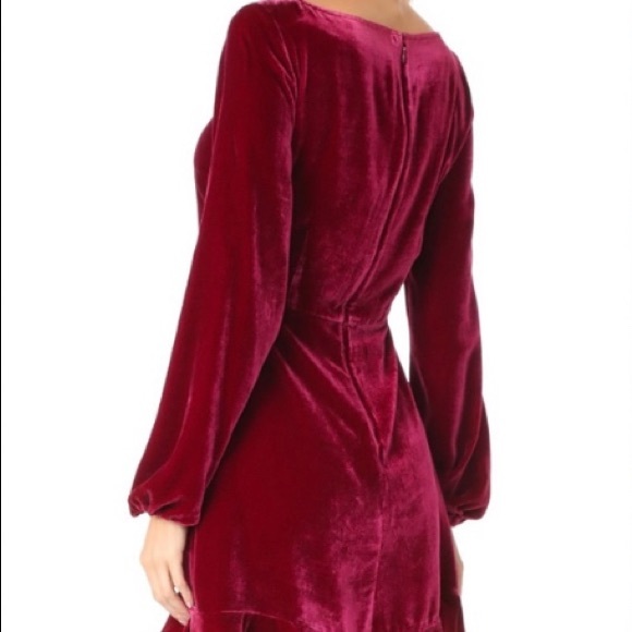 For Love & Lemons Long Sleeve Red Velvet Holiday Cocktail Party Dress - Picture 3 of 4